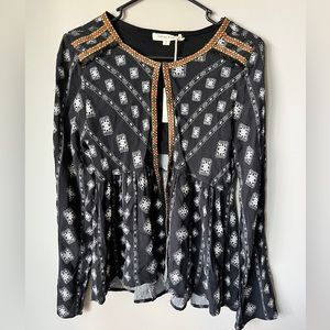 Living Doll Boho Babydoll Black Aztec Layering Top Size Medium New With Tags
